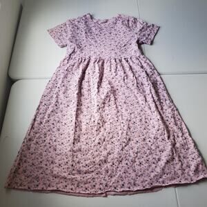 90s Cottagecore Dress Womens Medium Pink Floral Cotton Knit Fit & Flare Casual